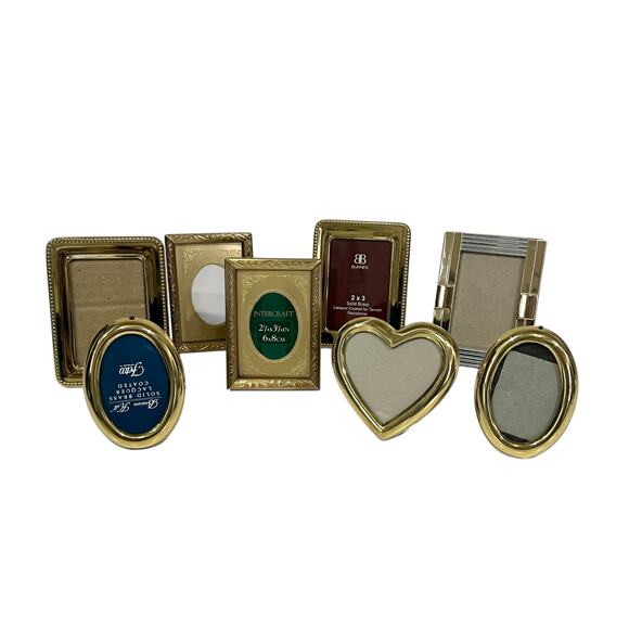 Vintage Gold Metal Brass Mini Photo Picture Frames Lot of 8 Embossed Ornate - Picture 1 of 12